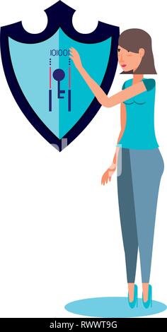 Femme avec l'icône du bouclier isolé sécurisé conception d'illustration vectorielle Illustration de Vecteur