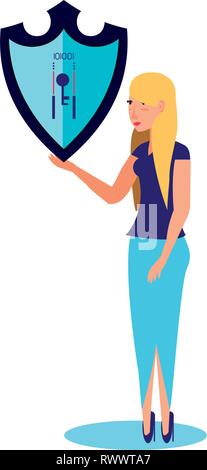 Femme avec l'icône du bouclier isolé sécurisé conception d'illustration vectorielle Illustration de Vecteur