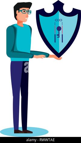 Fixer avec bouclier jeune homme vector illustration design Illustration de Vecteur