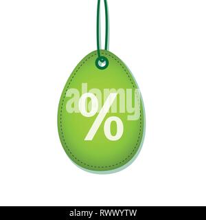 Easter Egg hanging green label avec symbole pourcentage à la vente promotion isolé sur fond blanc vector illustration EPS10 Illustration de Vecteur