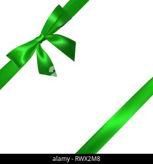 Arc vert réaliste avec des rubans verts isolé sur blanc. Cadeaux pour la décoration de l'élément, salutations, jours fériés. Vector illustration. Illustration de Vecteur