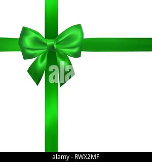 Arc vert réaliste avec des rubans verts isolé sur blanc. Cadeaux pour la décoration de l'élément, salutations, jours fériés. Vector illustration. Illustration de Vecteur