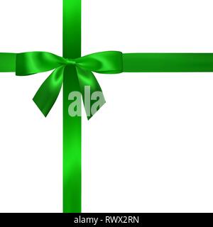 Arc vert réaliste avec des rubans verts isolé sur blanc. Cadeaux pour la décoration de l'élément, salutations, jours fériés. Vector illustration. Illustration de Vecteur