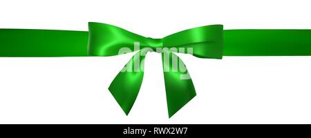 Arc vert réaliste avec des rubans verts horizontal isolé sur blanc. Cadeaux pour la décoration de l'élément, salutations, jours fériés. Vector illustration. Illustration de Vecteur