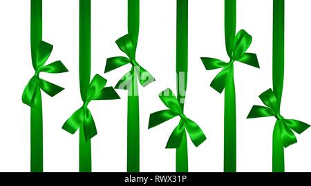 Arc vert réaliste avec des rubans verts vertical isolé sur blanc. Cadeaux pour la décoration de l'élément, salutations, jours fériés. Vector illustration. Illustration de Vecteur