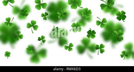 Saint Patrick's Day frontière avec quatre vert feuille 3D'arbres et les trèfles sur fond blanc. La chance irlandaise et le succès des symboles. Vector illustration. Illustration de Vecteur