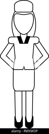 Stewardness travailleur professionnel avatar en noir et blanc Illustration de Vecteur