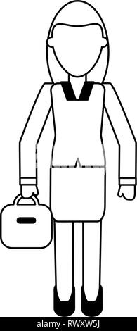 Businesswoman with briefcase travailleur professionnel avatar en noir et blanc Illustration de Vecteur