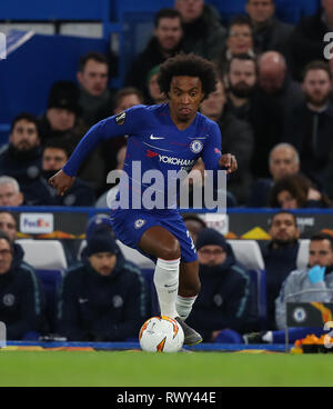 Londres, Royaume-Uni. 7 mars, 2019. Willian de Chelsea au cours de la Ligue Europa ronde de 16, premier match de jambe entre Chelsea et Dynamo Kiev à Stamford Bridge le 7 mars 2019 à Londres, Royaume-Uni. Credit : European Sports Agence photographique/Alamy Live News Banque D'Images