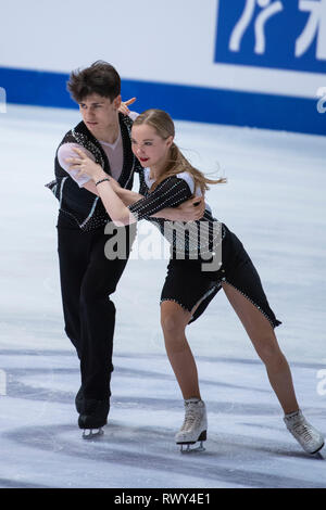 Loicia Demougeot/Theo Le Mercier de la France au cours des championnats du monde juniors de patinage artistique 2019, la danse sur glace junior danse rythmique au Dom sportova de Zagreb, Croatie, le 7 mars 2019. Credit : Enrico Calderoni/AFLO SPORT/Alamy Live News Banque D'Images