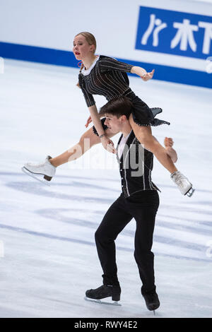 Loicia Demougeot/Theo Le Mercier de la France au cours des championnats du monde juniors de patinage artistique 2019, la danse sur glace junior danse rythmique au Dom sportova de Zagreb, Croatie, le 7 mars 2019. Credit : Enrico Calderoni/AFLO SPORT/Alamy Live News Banque D'Images