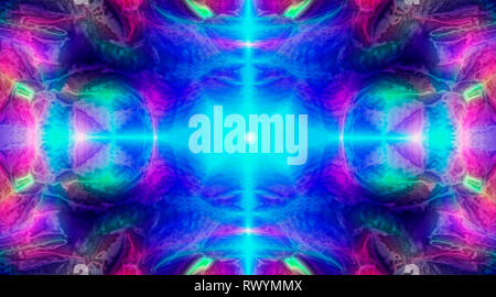 Version sombre lumineux magnifique fond abstrait, comme un kaléidoscope lumineux dans des tons bleu et rose. Banque D'Images