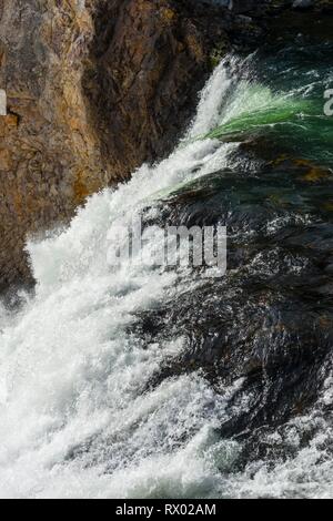 Vue détaillée, l'eau qui tombe, Tombe de Yellowstone, cascade dans une gorge, Grand Canyon de la Yellowstone River, vue à partir de la rive nord, Yellowstone N Banque D'Images
