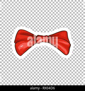 Bow en pointillés rouges illustration dessiné à la main. Noeud ruban contour drawing sur fond transparent. Bowknot aquarelle isolés clipart doodle. Le filtre cartoon autocollant. Carte de souhaits télévision élément design Illustration de Vecteur