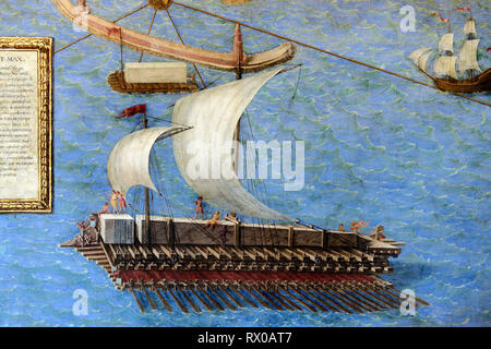 Navire romain ou roman fresque peinture murale de cuisine ou dans la Galerie de cartes Musées du Vatican Banque D'Images