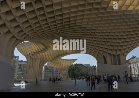 Metropol Parasol, Setas de Sevilla, construit par Sacyr avec bois, situé à la place Encarnación, dans la vieille ville de Séville. Séville, Espagne, Banque D'Images