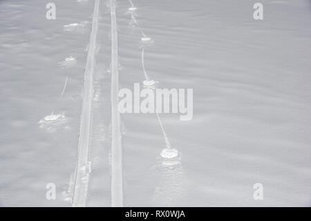 Piste de ski dans la neige fraîche avec copyspace Banque D'Images