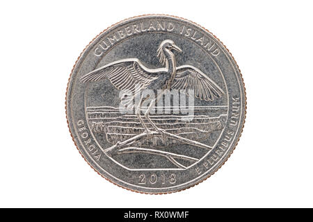 Cumberland Island National Seashore Géorgie trimestre commémorative coin isolated on white Banque D'Images