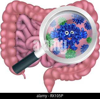 Personnage de bactéries dans l'intestin ou l'intestin Illustration de Vecteur