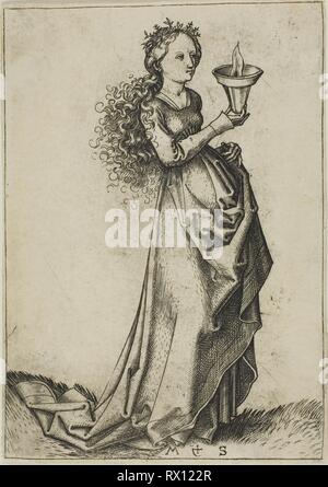 La première vierge sage. Martin Schongauer ; allemand, c. 1450-1491. Date : 1450-1491. Dimensions : 121 × 87 mm. Gravure sur papier. Origine : Allemagne. Musée : le Chicago Art Institute. Banque D'Images