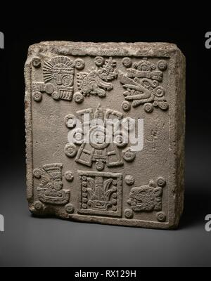 Pierre de couronnement de Motecuhzoma II (Pierre des cinq soleils), Pierre de couronnement de Moctezuma II ('Stone des cinq soleils'), la pierre des cinq soleils. (Aztèques Mexicas) ; Tenochtitlan, au Mexique. Date : 1503. Dimensions : 55,9 × 66 × 22,9 cm (22 × 26 × 9 in.). Basalte. Origine : . Musée : le Chicago Art Institute. Auteur : Aztec (Mexicas) (Culture). Banque D'Images