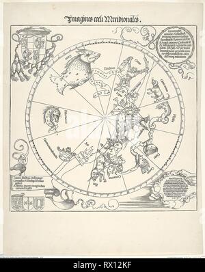 Carte céleste du ciel du sud (Imagine coeli meridionalis). Albrecht Dürer, allemand, 1471-1528. Date : 1515. Dimensions : 431 x 433 mm (image) ; 585 x 463 mm (feuille). Gravure en noir sur papier vergé ivoire. Origine : Allemagne. Musée : le Chicago Art Institute. Banque D'Images