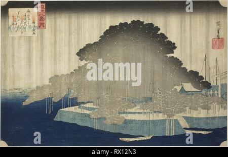 Nuit Pluie Karasaki (Karasaki pas yau), de la série "Huit vues d'OMI (OMI hakkei no uchi)'. Utagawa Hiroshige ? ?  ? ? ; Japonais, 1797-1858. Date : 1829-1839. Dimensions : 24,1 x 36,8 cm (9 1/2 x 14 1/2 in.). Gravure sur bois en couleur ; Oban. Origine : Japon. Musée : le Chicago Art Institute. Banque D'Images