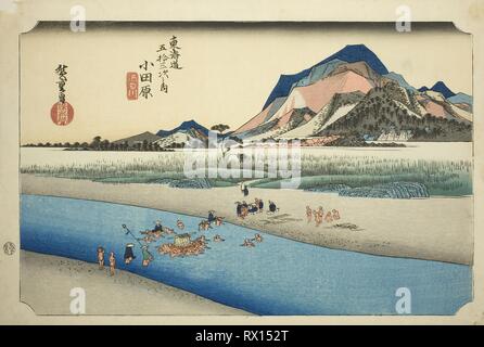 La rivière Sakawa : Odawara Odawara (, Sakawagawa), de la série "Cinquante-trois Stations du Tokaido Tokaido gojusan tsugi (route no uchi), aussi connu sous le nom de l'édition Hoeido Tokaido. Utagawa Hiroshige ? ?  ? ? ; Japonais, 1797-1858. Date : 1828-1839. Dimensions : 25,8 x 38,5 cm (10 1/8 x 15 1/8 in.). Gravure sur bois en couleur ; Oban. Origine : Japon. Musée : le Chicago Art Institute. Banque D'Images