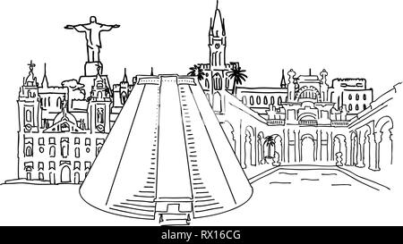 Monument de croquis de Rio de Janeiro . Les contours des dessins vectoriels haute qualité. Illustration de Vecteur