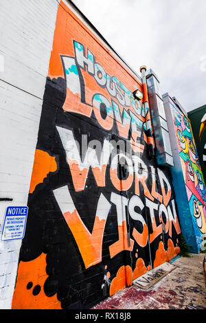 Houston Love World Vision graffiti par certains artistes de talent dans le centre-ville de Houston, TX Banque D'Images