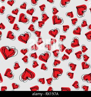 Arrière-plan dessiné à la main avec le coeur. Sur fond d'grungy sans surface. Texture chaotique avec de nombreux signes d'amour. Joli motif. Eps 10 Illustration de Vecteur