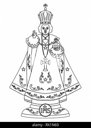 Enfant Jésus de Prague. Contours uniquement. Illustration de Vecteur