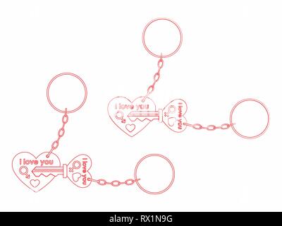 Les clés pour votre cœur contours seulement et la chaîne Illustration de Vecteur