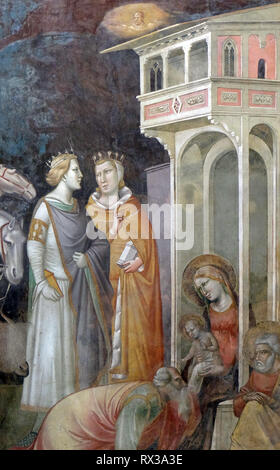 Scène de la nativité, l'Adoration des Mages, fresque de Taddeo Gaddi (1295-1366), chapelle Baroncelli Bandini dans la basilique Santa Croce à Florence Banque D'Images