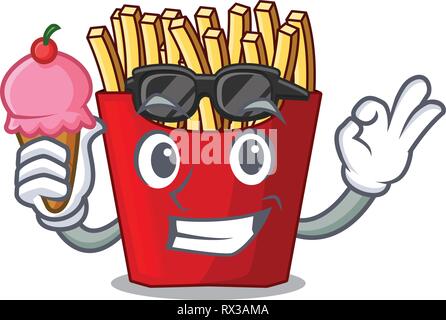 Avec la crème glacée frites servi sur plaques de caractères Illustration de Vecteur