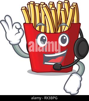 Casque avec frites au-dessus du conseil mascotte Illustration de Vecteur