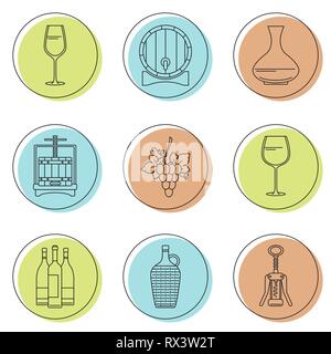 Collection d'icônes de vinification style ligne cercles colorés. Vector illustration. Peut être utilisé pour la page web, des bannières, des graphiques d'information Illustration de Vecteur