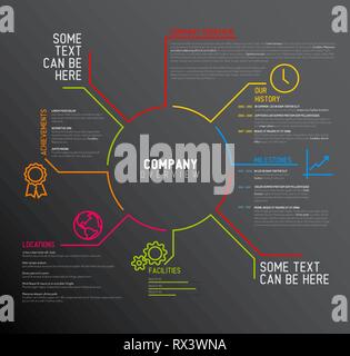 Société vecteur conception infographique sommaire modèle avec fine ligne icons - version sombre Illustration de Vecteur
