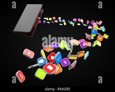 L'extraction d'icônes smartphone smartphone pliable. téléphone et tablette hybride. 3d illustration Banque D'Images