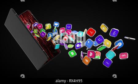 L'extraction d'icônes smartphone smartphone pliable. téléphone et tablette hybride. 3d illustration Banque D'Images