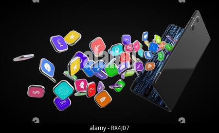 L'extraction d'icônes smartphone smartphone pliable. téléphone et tablette hybride. 3d illustration Banque D'Images