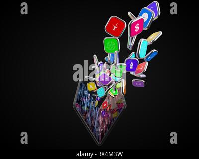 L'extraction d'icônes smartphone smartphone pliable. téléphone et tablette hybride. 3d illustration Banque D'Images