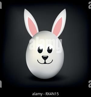 Un seul œuf blanc avec oreilles de lapin et heureux visage heureux sur fond noir EPS10 vector illustration Illustration de Vecteur