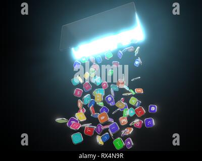 L'extraction d'icônes smartphone à partir de l'écran de smartphone pliable. téléphone et tablette hybride. 3d illustration Banque D'Images