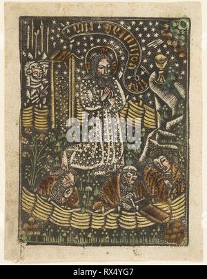 Le Christ au Jardin de Gethsémani. Artiste inconnu ; bavarois, 15ème siècle. Date : 1460-1465. Dimensions : 100 × 75 mm (plaque) ; 105 × 80 mm (feuille). Metalcut colorée à la main en noir avec le pinceau et aquarelle en jaune, brun-rouge, vert et le lac, sur papier vergé ivoire, avec texte manuscrit à la plume et encre brune au verso. Origine : Allemagne. Musée : le Chicago Art Institute. Banque D'Images