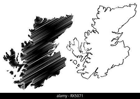 Highland (Royaume-Uni, Ecosse, le gouvernement local en Ecosse) map vector illustration gribouillage, croquis (Highland Highlands écossais, inner-Hebrid Illustration de Vecteur