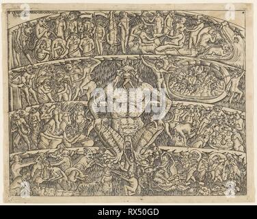 L'enfer selon Dante, de fresques dans le Campo Santo de Pise. Artiste inconnu, l'italien, 15e siècle. Date : 1475-1505. Dimensions : 222 × 282 mm (plaque) ; 232 × 293 mm (feuille). Gravure en noir sur papier. Origine : Italie. Musée : le Chicago Art Institute. Auteur : BACCIO BALDINI. Cercle de Baccio Baldini. Après Francesco Traini. On croyait autrefois après Andrea di Cione Orcagna (). L'italien du 15ème siècle. Banque D'Images