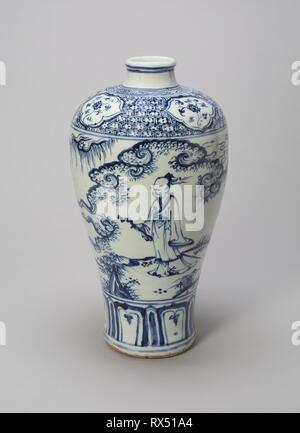 (Bottle-Vase allongée avec un Scholar-Gentleman Meiping Emaillé) et accompagnateur. La Chine. Date : 1400-1499. Dimensions : H. 33,7 cm (13 1/4 in.) ; diam. 18,1 cm (7 1/8 in.). Porcelaine peinte en bleu sous glaçure. Origine : Chine. Musée : le Chicago Art Institute. Banque D'Images