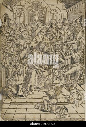 Le Christ couronné d'épines, page 72 du Conseil du Trésor (Schatzbehalter). Michael Wolgemut et atelier (allemand, 1434/37-1519) ; publié par Anton Koberger (allemand, 1440-1513). Date : 1454-1519. Dimensions : 250 x 173 mm (image/block/feuille) ; 443 x 302 mm (album). Xylographie sur papier vergé crème, avec la typographie au verso, prévue sur vélin ivoire feuille d'album. Origine : Allemagne. Musée : le Chicago Art Institute. Auteur : Michel Wolgemut. Banque D'Images