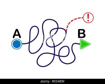 Concept de la solution du problème. Ligne courbe complexe par le point A et B. modèle plat Illustration de Vecteur